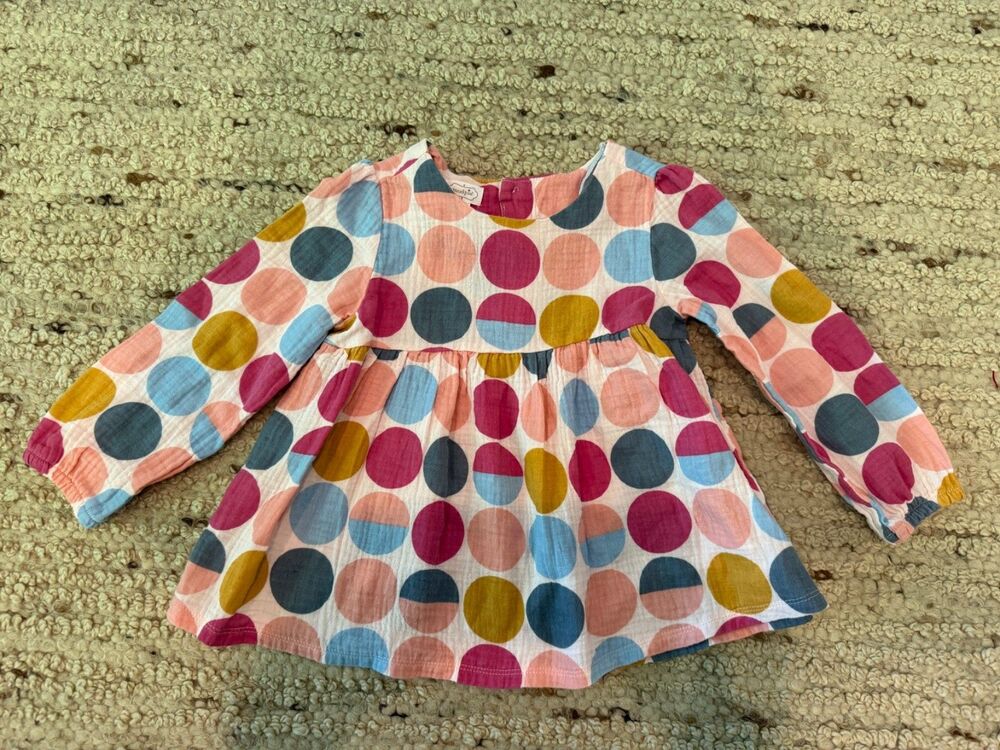Mud Pie Toddler Girls Polka Dot Tunic Top Size 3T Pink Blue Mustard Boho